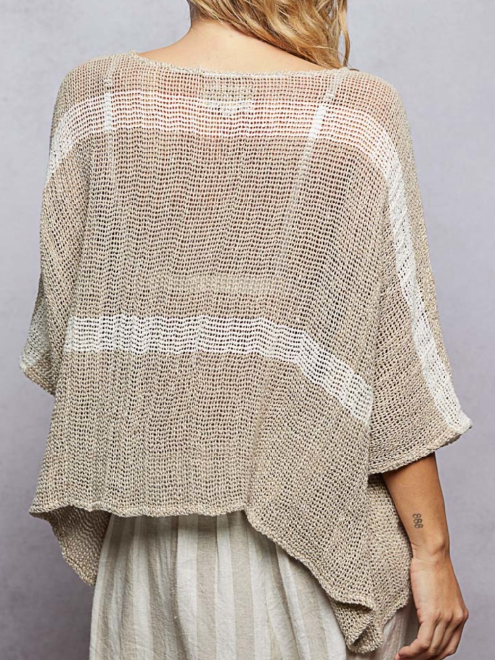 🎉 POL “ MARY “ POL KNIT STRIPE PATTERN LINEN TOP 26 - Picture 5 of 5